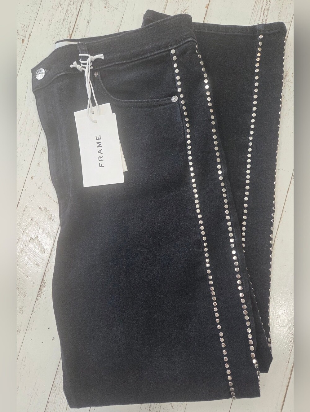 NWT - Frame Denim Le Sleek Black Studded Straight Jeans